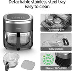 6-IN-1 Glass Air Fryer,4.5QT Air Fryer with Viewing Glass Pot, Air Fry, Dehydrate, Air Crisp Technology,Nonstick & Dishwasher Safe Basket,97% Less Oil,Features Digital Timer (Gray)