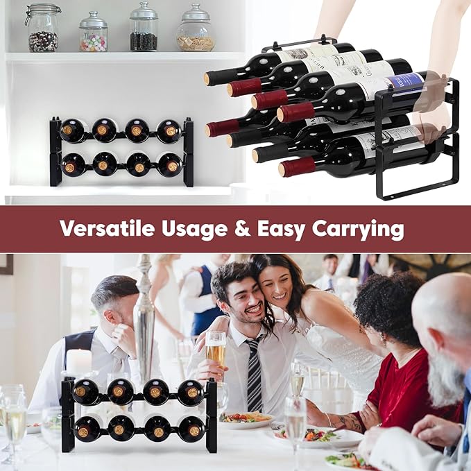Stackable Wine Rack Countertop, Sturdy Wine Bottle Holder Freestanding for Cabinet, 2 Tier Small Tabletop Wine Holder Stand for Pantry Bar, Wire Wine Bottle Rack Metal Wine Storage Organizers