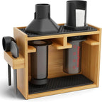 HEXNUB – Bamboo Organizer for AeroPress, Coffee Caddy Station Holds AeroPress Coffee Maker, Accessories, Filters, Cups, Stand includes Dripper Mats (Black)