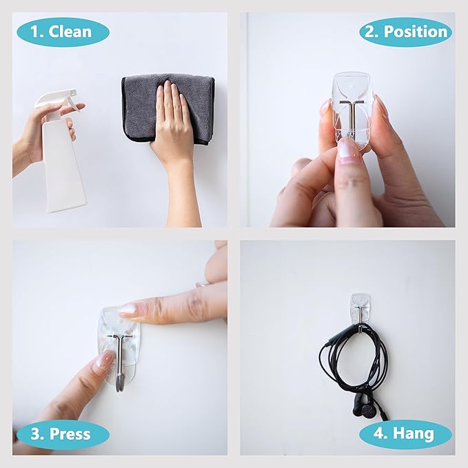 20 Small Hooks+40 Removable Strips, White Wire Hanger Hooks, Heavy Duty with Adhesive Strips, Damage-Free Utility Hooks, No Tools Wall Hook for Hanging, Value Pack