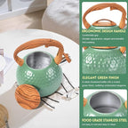 GGC Tea Kettle for Stove Top, Loud Whistling Kettle for Boiling Water Coffee or Milk, 3.1 Quart 3L Heavy Stainless Steel Green Tea Pot with Wood Pattern Handle, Unique Button Control Outlet