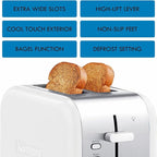 Kenmore toaster 2 slice - extra wide slot countertop kitchen appliance, defrost function, tostador de pan, 9 shade settings, compact design, easy clean crumb tray, bread bagel, stainless steel & White