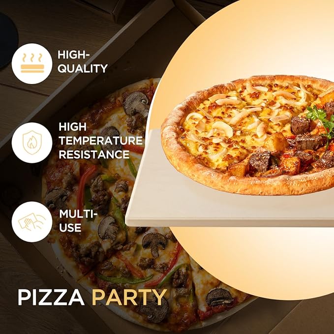 Pizza Stone for Oven and Grill, Heavy Duty Cordierite Baking Pan, Square Baking Stone for Bread, Cookie, 14x14 Inch