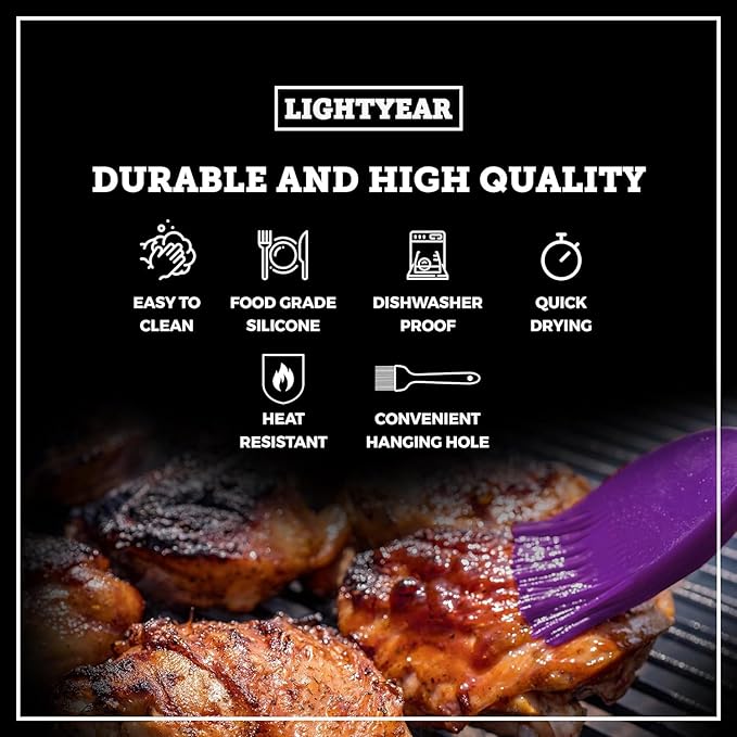 Lightyear Silicone Basting Pastry Brush Set (2 Pcs) ❘ 450°F Heat Resistant Oil Brush for Your Kitchen - Ideal For BBQ’s, Baking & Cooking 100% Food Grade Silicone - BPA Free & Dishwasher Safe (Purple)