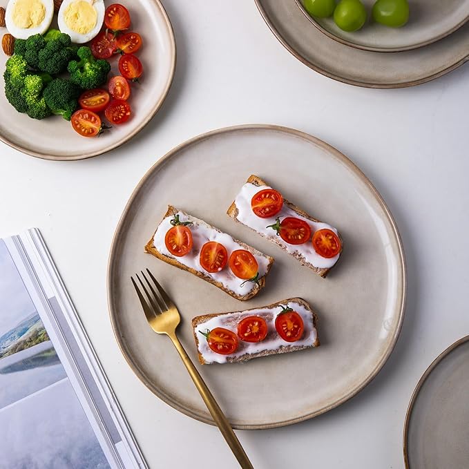 AmorArc Ceramic Dinnerware Sets,Handmade Reactive Glaze Stoneware Plates and Bowls Sets,Highly Scratch Resistant | Dishwasher & Microwave Safe Dishes Set,Service for 8 (24pc)