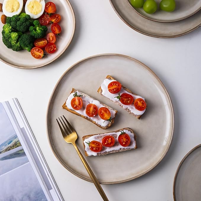 AmorArc Ceramic Dinnerware Sets,Handmade Reactive Glaze Stoneware Plates and Bowls Sets,Highly Scratch Resistant | Dishwasher & Microwave Safe Dishes Set,Service for 12 (36pc)