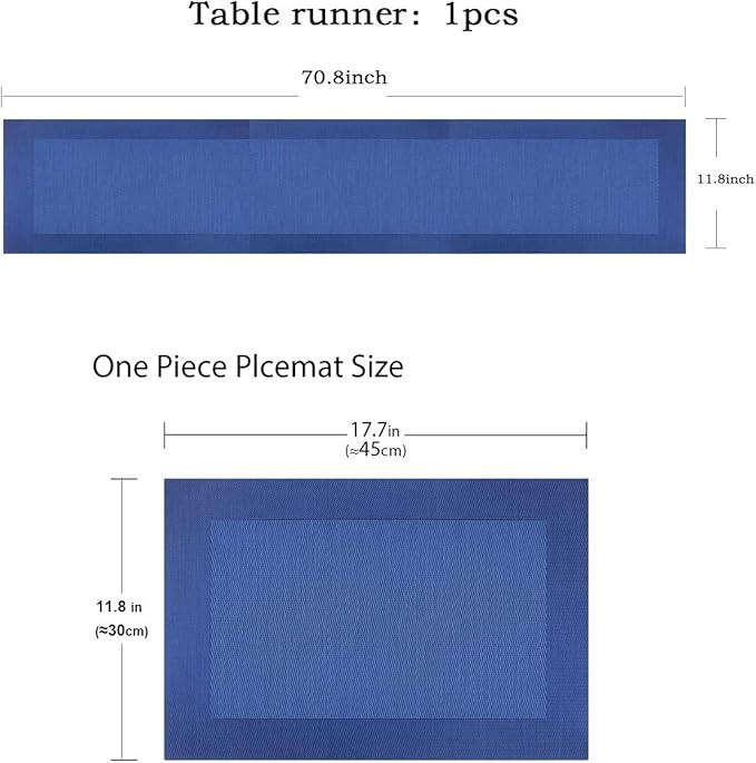 PIGCHCY Elegant Placemats Set of 6 and Table Runner Washable Vinyl Placemats Non-Slip Durable Table mats Sets (6 Placemats+1 Table Runner, Navy Blue)