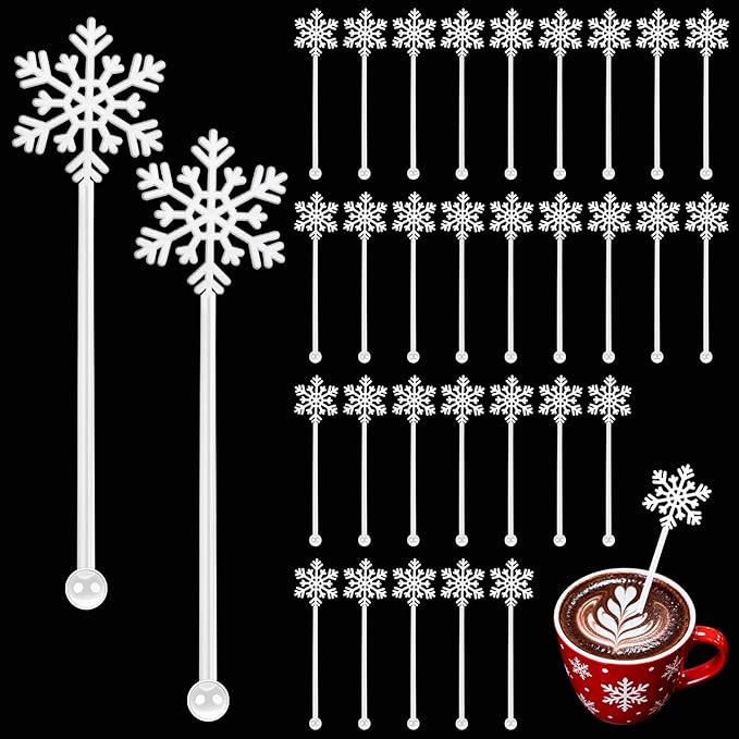 36 Pcs Christmas Drink Stirrers,Snowflake Cocktail Stirrers Plastic Swizzle Sticks Reusable Coffee Stirrer Stir Sticks for Winter Holiday Party Coffee Tea Hot Cocoa Bar Supplies Decoration