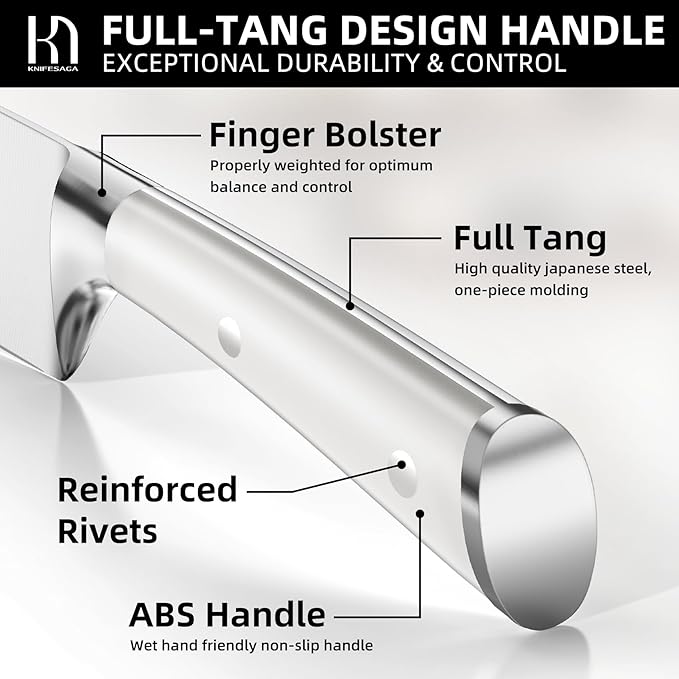 Santoku Knife 7 Inch, Japanese Professional Chef knife High Carbon Stainless Steel, Razor Sharp Chefs Kitchen Knife, Vegetable Chopping Knife for Cooking With Full-tang Handle, White