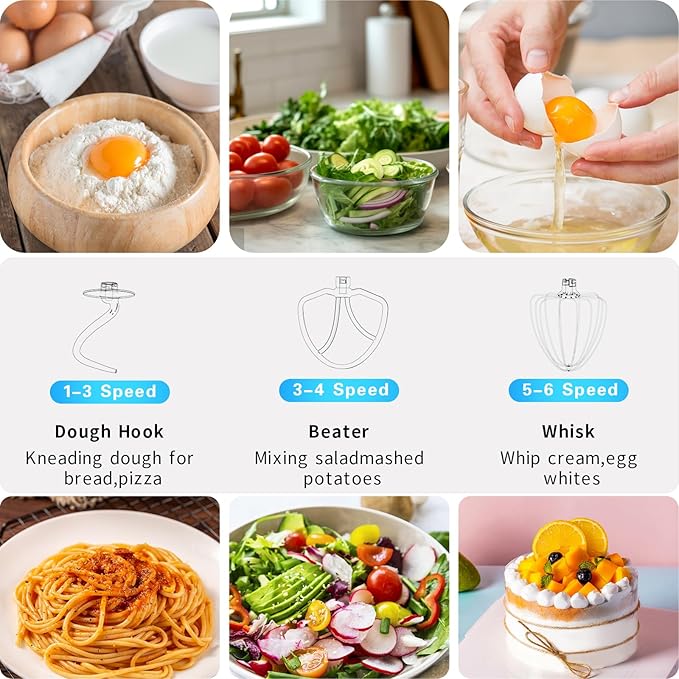 DOBBOR Electric Stand mixer, 9.5QT 660W 6 Speeds Tilt-Head Dough Mixers, Bread Mixer with Dough Hook, Whisk, Beater, Splash Guard for Baking Bread, Cake, Cookie, Pizza, Muffin, Salad and More - Black