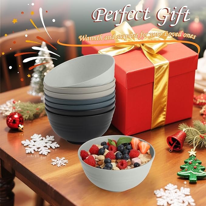 Homienly Cereal Bowl Set, Wheat Straw Fiber Unbreakable Lightweight Bowls Set (Grey Stone, 26 OZ)