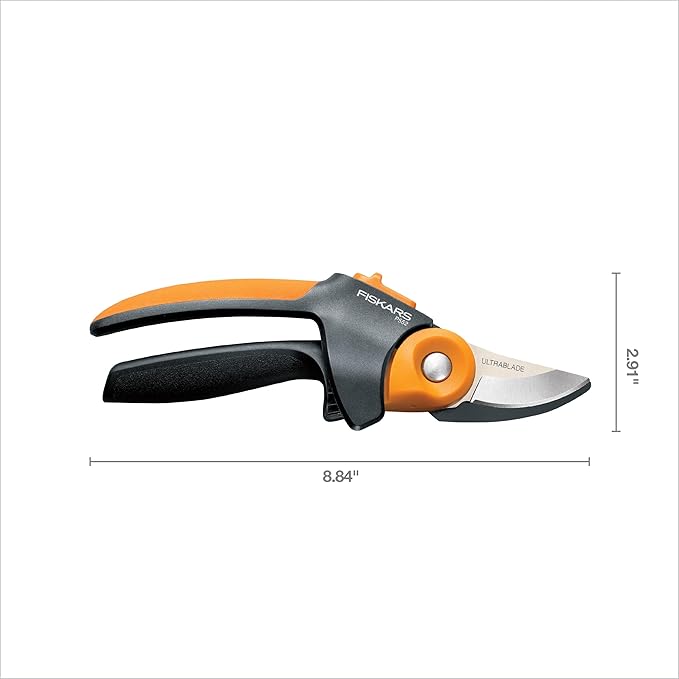 Fiskars Pruning Shears, PowerGear2 Technology Multiplies Power, Rolling Handle for Ease of Use, 3/4-Inch Cut Capacity Bypass Pruner, UltraBlade Coating and SoftGrip, Garden and Yard Tools