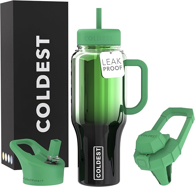 Coldest Tumbler with Handle and Straw - 100% Spill Proof Tumbler with Straw (3 Lids) - Stainless Steel Insulated Leakproof Tumblers for Women & Men - Cup Holder Friendly - 36 oz (Forest Nova)