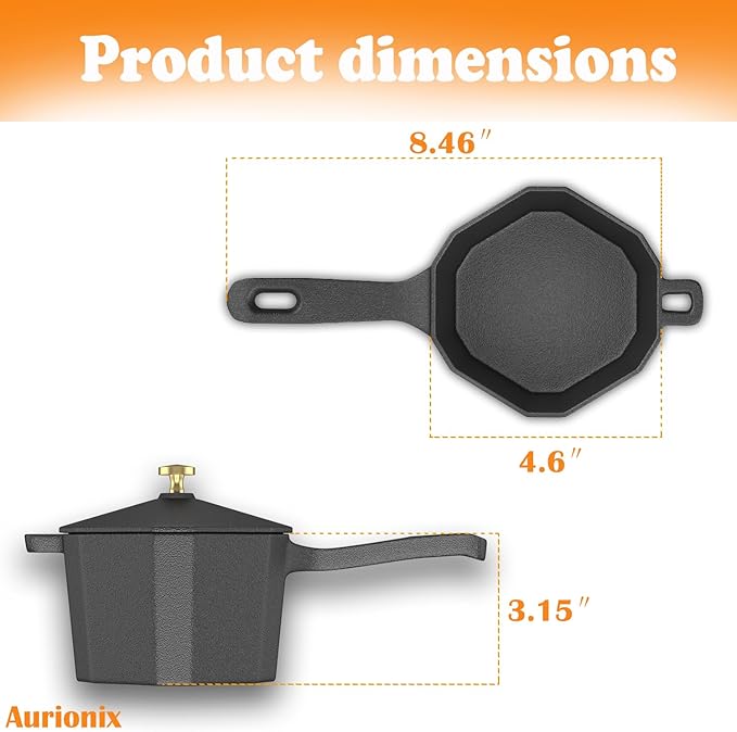 Cast Iron Sauce Pot with Lid,Premium Small Cast Iron Pan for Butter Melting, Basting and Grilling,Heavy Duty Butter Warmer, Camping Cookware,Includes Heat Resistant Gloves and Spice Brush