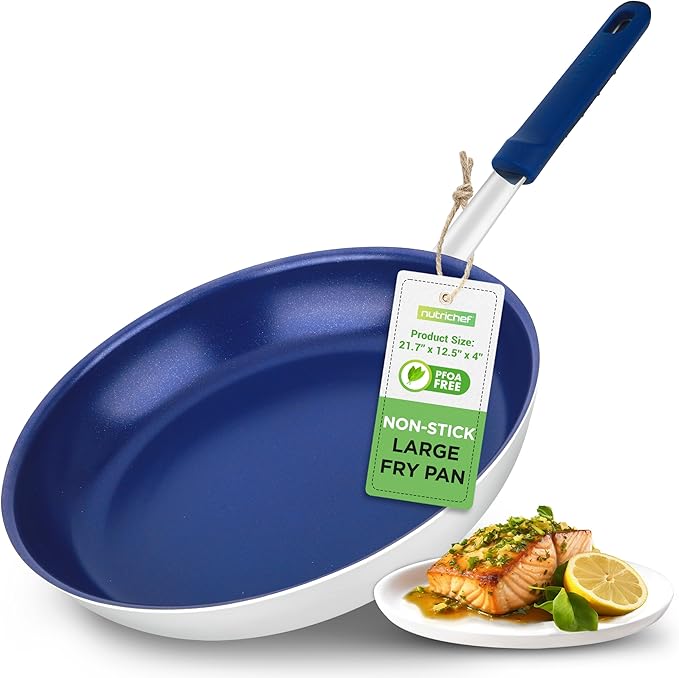 NutriChef 12" Non-Stick Medium Frying Pan, Ceramic Coating, Stainless Steel Aluminum Frying Pan with Silicone Handle, Stain-Resistant, PFOA Free – Safe for Gas, Electric, Induction, Ceramic Cooktops
