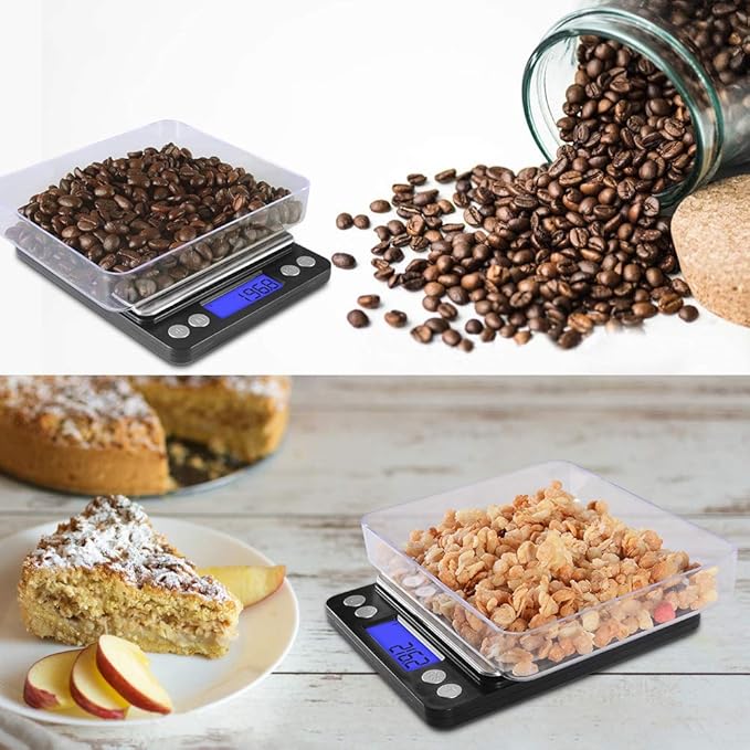 Fuzion Digital Kitchen Scale 3000g/ 0.1g, Pocket Food Scale 6 Units Conversion, Gram Scale with 2 Trays, LCD, Tare Function, Reptile Scale, Herb Scale(Battery Included)