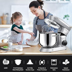 9.5 Qt Stand Mixer, 10-Speed Tilt-Head Food Mixer, Vezzio 660W Kitchen Electric Mixer with Stainless Steel Bowl, Dishwasher-Safe Attachments for Most Home Cooks(Silver)