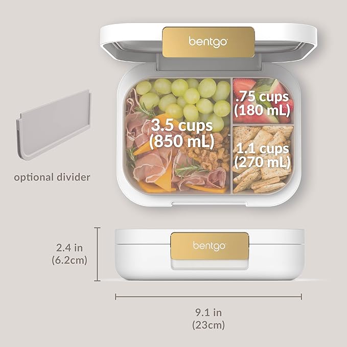 Bentgo Modern - Adult & Teen Bento Lunch Box; 3-4 Compartments, Leak-Resistant, 5.5 Cup Capacity/44 fl oz, Improved Locking Clips, Reusable, BPA-Free, Dishwasher/Microwave Safe Tray (White)