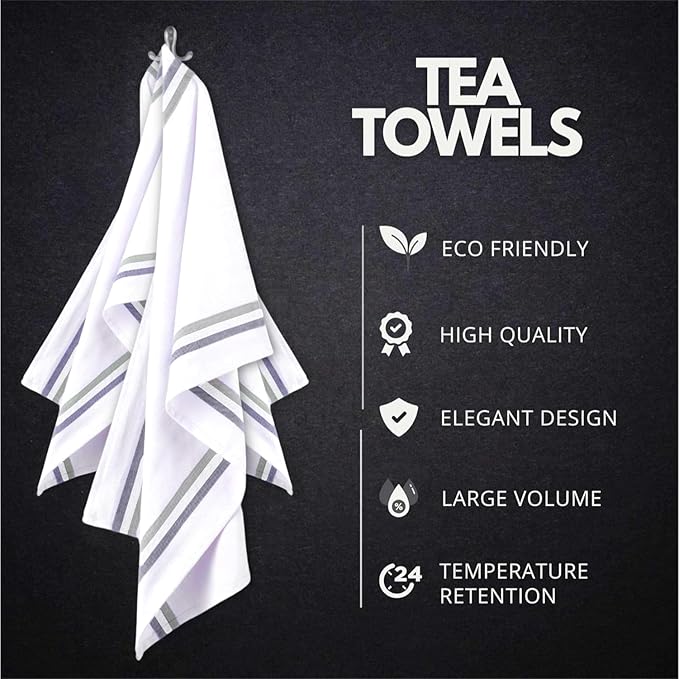 Premium Kitchen Towel (28”x20”, 6 Pack) 100% Cotton Dish Towels Cloths Large Hand Towels Tea Towels for Kitchen with Hanging Loop, Reusable Cleaning Cloths, Fast Dry Lint Free Linen | Gray Shades