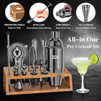 IOV Cocktail Shaker Set Bartender Kit with Stand | Bar Set Drink Mixer Set Includes Martini Shaker, Jigger, Strainer, Mixing Spoon, Muddler, Recipe Book | Home Bar Accessories Gift Set (Black)