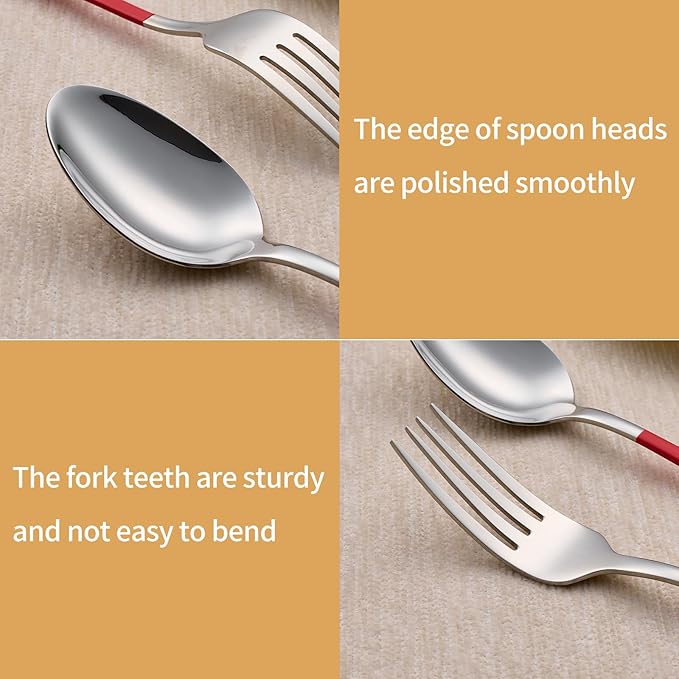 20-Piece Red Silverware Set 18/0 Stainless Steel Silverware Set Red Handle Cutlery Set Service for 4 Dinner Knives Forks Spoons Set Flatware Set Finish Dishwasher Safe