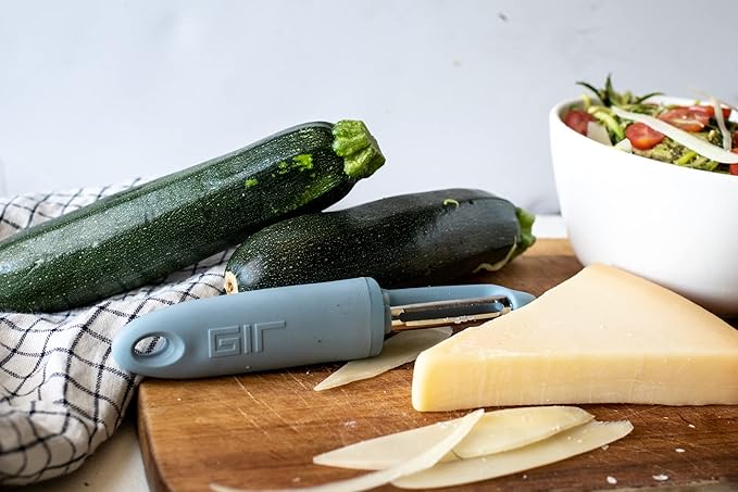 GIR: Get It Right Serrated I-Handle Vegetable Peeler - Slate I-Shape Handle - Non-Swivel, Non-Slip Grip, Eye Remover & Sharp 304 Stainless Blade