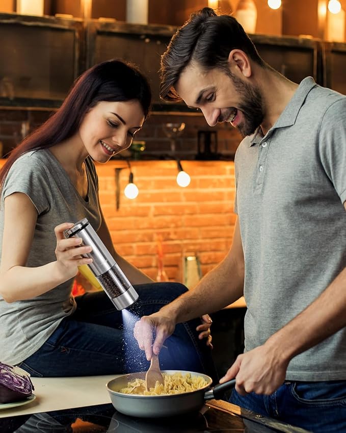 GiveBest Electric Salt and Pepper Grinder Set – Rechargeable Stainless Steel Mills, 100 ml Automatic Shakers Set with 6-Level Adjustable Coarseness and Light, Upgraded Larger Capacity