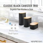 Mixpresso Black Canisters Sets for the Kitchen – 3-Piece Airtight Plastic Sugar Container Set with Bamboo Lids in Three Different Sizes – Decorative Modern Storage Jars for Coffee, Tea & Countertops