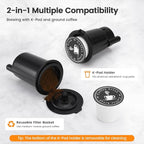 Single Serve Coffee Maker for K-Cup Pod and Grounds, Hot and Iced Coffee Maker, 6 to 14oz Brew Sizes, 50oz Removable Reservoir, Strong Button Feature, Fit 6.5" Mugs, Stainless Steel, Black