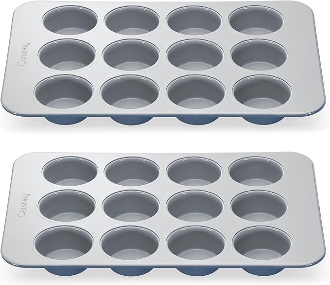 Caraway Non-Stick Ceramic 12-Cup Muffin Pan Duo - Naturally Slick Ceramic Coating - Non-Toxic, PTFE & PFOA Free - Perfect for Cupcakes, Muffins, and More - Slate