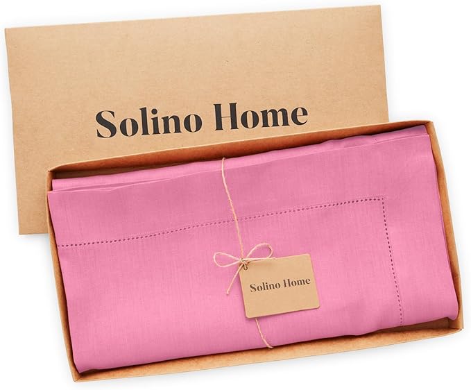 Solino Home Linen Flamingo Pink Tablecloth 60 x 144 Inch - Classic Hemstitch, 100% Pure Linen Rectangular Tablecloth - Machine Washable Table Cloth for Summer, Halloween
