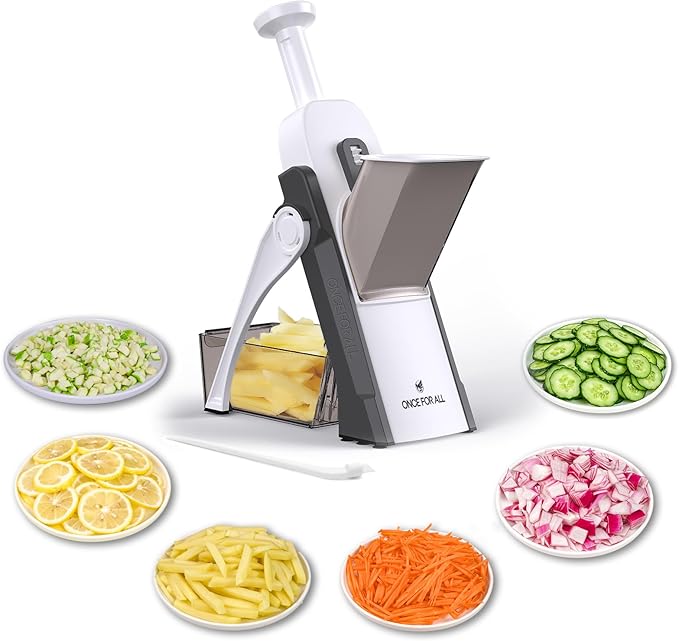 ONCE FOR ALL Upgrade Safe Mandoline Slicer Plus, Adjustable Vegetable Food Chopper Potato Fries French Fry Cutter, Detachable Blade, Kitchen Chopping Artifact, New Kitchen Gift (DarkGray)