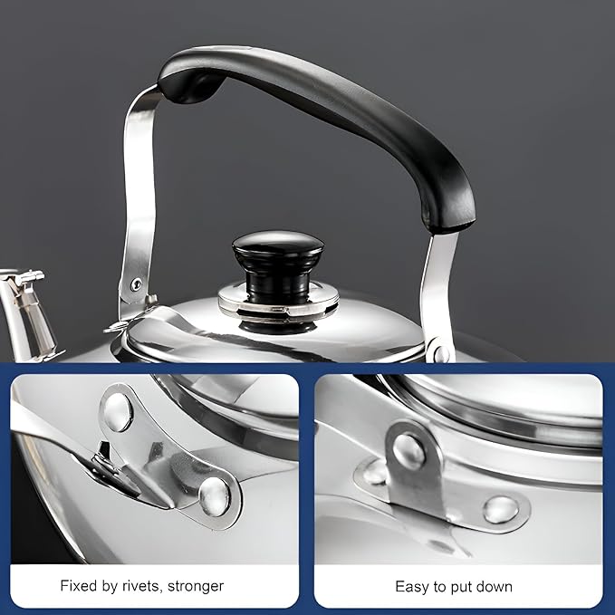 Chandler 1.24 Liter Tea Pots, Vintage Tea Kettle - 0.4mm Stainless Steel Pot - Hard to Dent | Ergonomic Handle with a Cool Grip | Portable Tea Kettle For Camping (Silver Color)