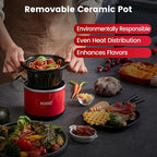 KOOC Small Slow Cooker, 0.65 Quart, Free Liners Included, Upgraded Ceramic Pot, Nutrient Loss Reduction, Sauces, Stews & Dips, Stainless Steel, Red, Round