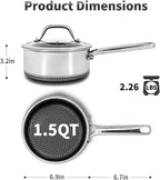 Hybrid Nonstick 1.5 QT Saucepan with Lid, Stainless Steel Honeycomb Pot,Compatible with All Cooktops,Dishwasher and Oven Safe