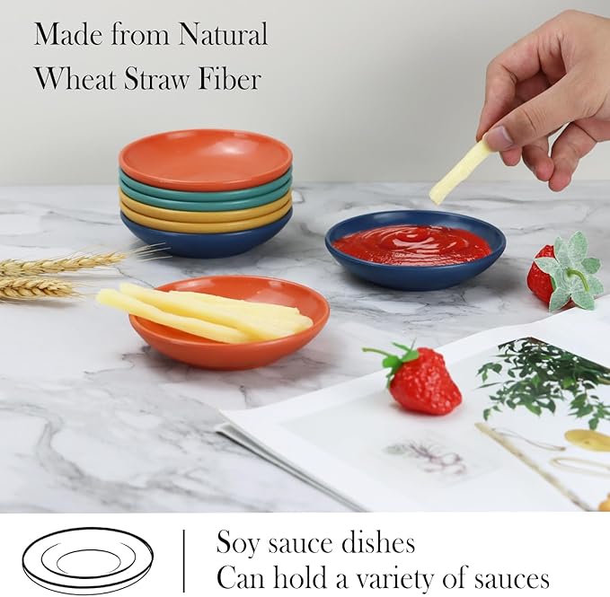 PYRMONT Wheat Straw Dipping Bowls, 2 OZ Soy Sauce Dish & Bowl, Small Dipping Sauce Bowls Set of 8, Mini Appetizer Plates for Side Dishes,Ketchup,BBQ, Party, Condiments Serving Bowl Set - Multi