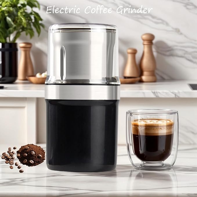 Voltix Electric Multi-Use Cup Grinder, Large Capacity Stainless Steel, Portable Electric Coffee Grinder & Spice Grinder for Home Kitchen, One Touch Coffee Mill for Beans, Spices (Straight Blade)