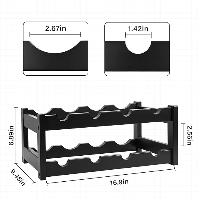 VASMIA Bamboo Wine Rack, 2-Tier Wine Racks Countertop Cabinet Wine Holder Wine Storage Shelf for Pantry Kitchen Bar Black