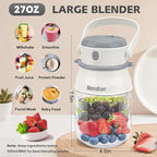 Portable Blender for Shakes and Smoothies- Personal Juicer 27 OZ Electric Protein Shaker Bottle with Insulated Sleeve, USB-C Rechargeable,Travel Lid- Small Blender Cup for Kitchen, Office, Gym,Trave