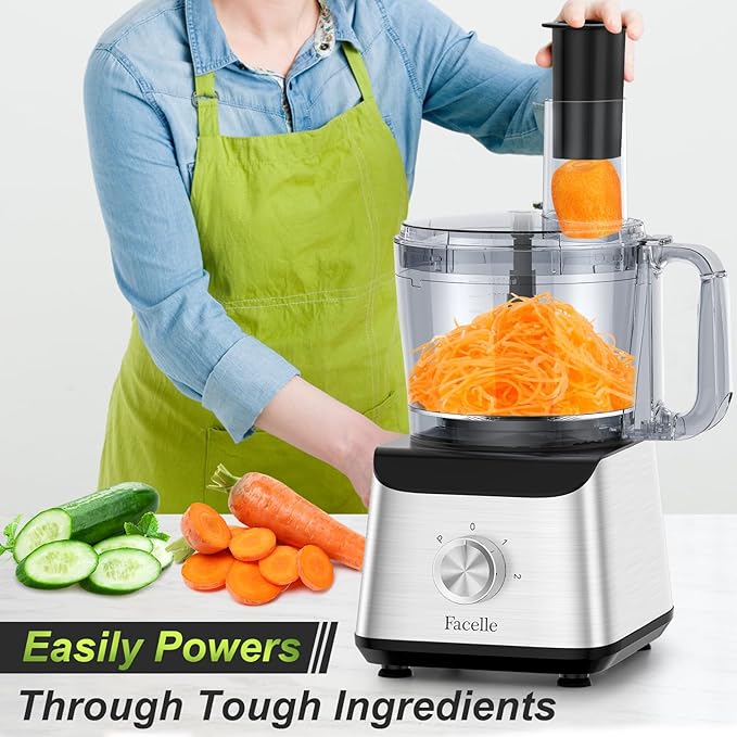 Facelle Electric Food Processor 10 Cup Large Bowl with 6.8oz Grinder, 600W Vegetable Chopper for Mincing, Dicing, Shredding, Puree & Kneading Dough, Great for Cheese Grater, Hummus, Meat and Salsa