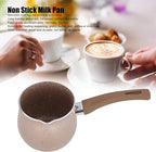 Nonstick Milk Pan, 10cm Dia Aluminum Alloy Sauce Pan with Single Handle Enameled Inside Coating for Coffee Butter Chocolate (Coffee)