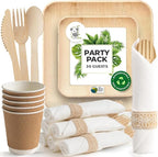 Palm Leaf Bamboo Plates & Pre-Rolled Bamboo Cutlery Party Set - 10 & 7'' Compostable Plates Elegant Pre-Rolled Utensils, Napkins , Cups for Weddings, Events, and Special Occasions For 30 Guests