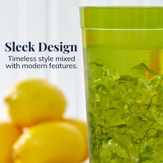 US Acrylic Cafe Plastic Reusable Tumblers (Set of 16) 20-ounce Water Cups Assorted Colors | Restaurant Style Drinking Glasses Value Set, Stackable, BPA-free, Made in the USA | Top-rack Dishwasher Safe