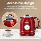Kawu Electric Kettle, 1.3L/1.4QT Retro Electric Kettle Hot Tea Water Boiler with 304 Stainless Steel Inner, 1000W Fast Boiling Kettle with Boil-Dry Protection, Auto Shut Off, Keep Warm, Food Grade