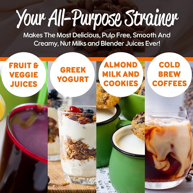 Ellie's Best Pro Quality Nut Milk Bag - Big 12"X12" Commercial Grade - Reusable Almond Milk Bag & All Purpose Strainer – Fine Mesh Nylon Cheesecloth & Cold Brew Coffee Filter - Free Recipes & Videos