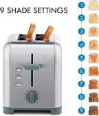 Kenmore toaster 2 slice - extra wide slot countertop kitchen appliance, defrost function, grille-pain, 9 shade settings, compact design, easy clean crumb tray, bread bagel, stainless steel