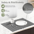 Hopegiver Stone Drying Mat for Kitchen Counter, 23.62"x15.35" Dark Gray Quick Drying Stone Mat, Super Absorbent Diatomaceous Earth Dish Drying Mat for Counter, Collapsible Design with Sanding Tools