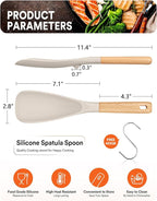 Cooking Spoon for Nonstick Cookwares, Great for Cooking and Serving Sturdy BPA-Free Matte Silicone, Wood Handle Spoon for Mixing, Scoop, and Scrape (Khaki)