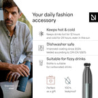 LARS NYSØM Stainless Steel Insulated Water Bottle 12oz 17oz 25oz 34oz 51oz | Insulated Thermo Flask for Hot and Cold Beverages | Leakproof Drinking Bottle (Stainless Steel, 25.4oz)