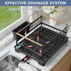 Dish Drying Rack with Drainboard, Rustproof Dish Rack for Kitchen Counter, Large-Capacity Dish Drainer with Cutlery Holder, Sturdy Kitchen Organizer for Dishes, Spoons and Forks